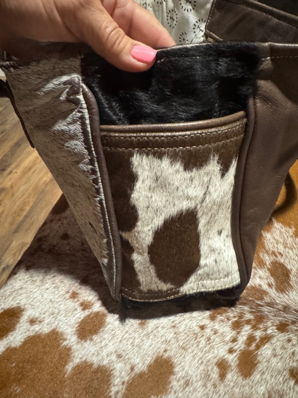 Myra Bag Brown and White Cowhide Tote - Picture 4 of 9
